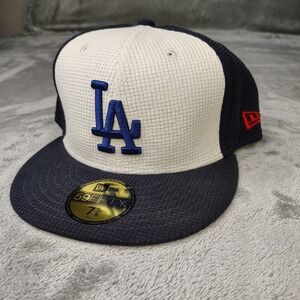 New Era Los Angeles Dodgers MLB White Navy Thermal Knit 59Fifty Fitted 7 1/2 Hat
